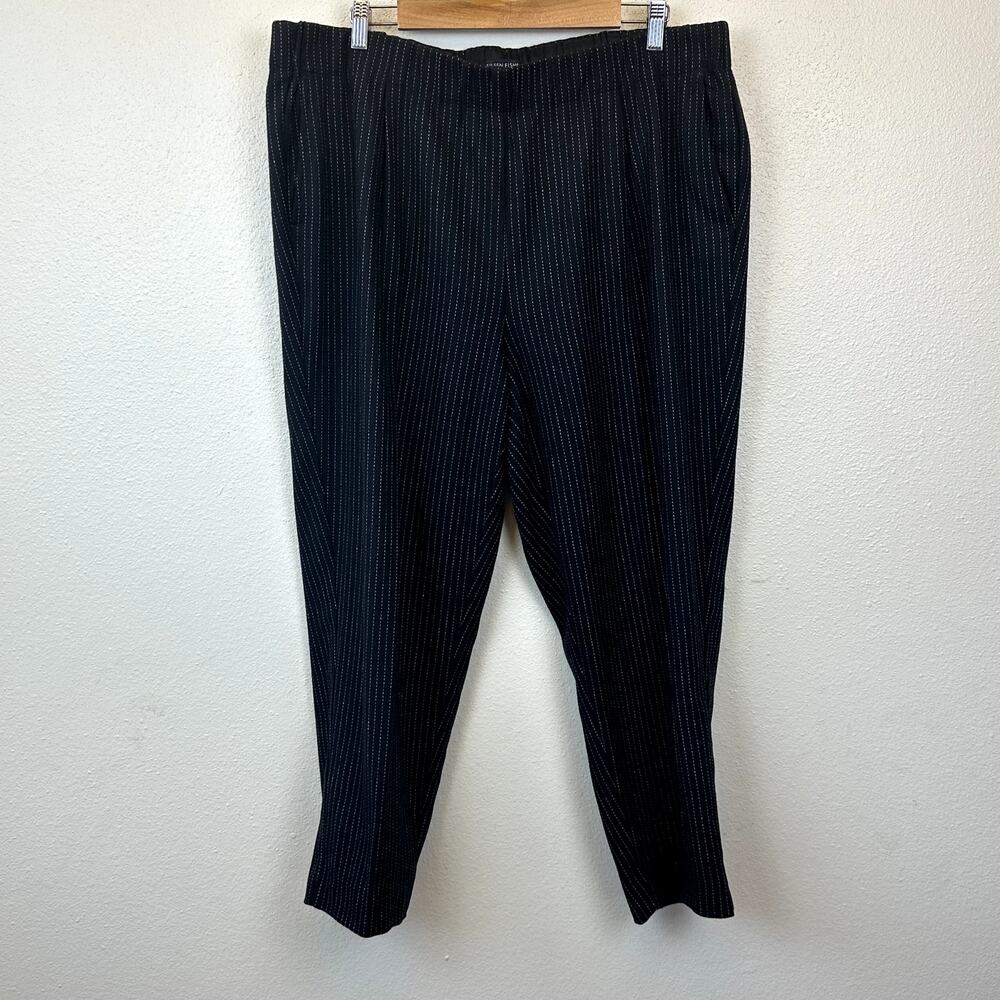 Eileen Fisher Pants Women's XL Black Striped Pull On Wool Blend Elastic Waist